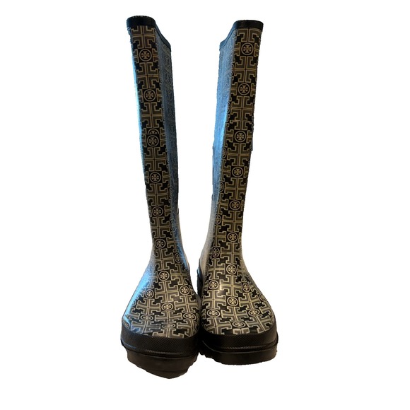 Tory Burch Wellington Rainboot Women's 10 All Over Logo Rubber Waterproof - Picture 5 of 16
